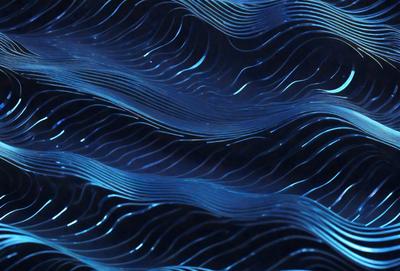 The primary subject of the image is a blue and white wave pattern. The setting is a dark background, which contrasts with the bright blue and white colors of the wave pattern. The visual style appears to be a digital art or illustration, as the wave pattern is intricately detailed and has a modern, artistic appearance. The overall atmosphere of the image is calm and serene, with the blue and white wave pattern evoking a sense of tranquility and beauty.
