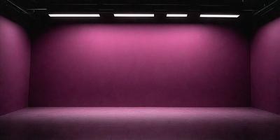 The primary subject of the image is a large, empty room with a purple wall. The setting is a dark room with a purple wall, and the visual style is a photo. The room appears to be a large, empty space with a purple backdrop, creating a moody atmosphere.