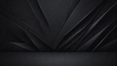 The primary subject of the image is a black wall with a pattern of triangles. The setting is a dark room, and the visual style appears to be a digital art or illustration. The dominant colors are black and grey, creating a moody atmosphere.