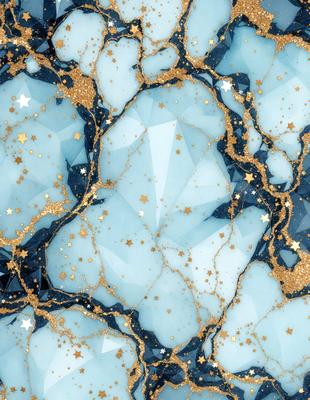 The primary subject of the image is a blue and gold star-filled background. The setting is a blue and gold star-filled background, which creates a unique and visually appealing environment. The visual style of the image is a combination of digital art and illustration, giving it a modern and artistic appearance. The dominant colors in the image are blue and gold, creating a sense of depth and sophistication.
