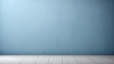 The primary subject of the image is a blue wall with a white wooden floor. The setting is a room with a blue wall and a wooden floor. The visual style is a photo, and the colors and mood are predominantly blue and calm.