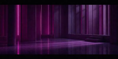 The primary subject of the image is a purple room with a black floor. The setting is a hallway with a purple color scheme. The visual style is a digital art, creating a unique and artistic atmosphere. The dominant colors are purple and black, giving the room a moody and mysterious vibe.