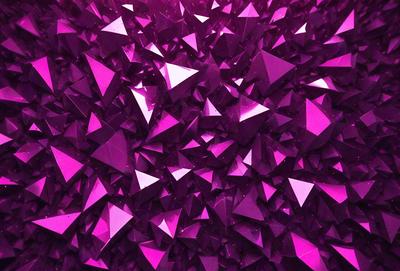 The primary subject of the image is a large, purple, geometric pattern. The setting is a pink background, which adds a contrasting color to the scene. The visual style is a combination of digital art and illustration, creating a unique and eye-catching design. The dominant colors are purple and pink, giving the image a vibrant and lively atmosphere.