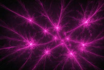 The primary subject of the image is a purple floral pattern. The setting is a dark background, which contrasts with the vibrant purple flowers. The visual style is a combination of digital art and illustration, creating a unique and eye-catching design. The dominant colors are purple and pink, giving the image a warm and inviting atmosphere.