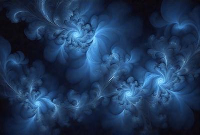 The primary subject of the image is a blue and white swirling pattern, which appears to be a digital art or illustration. The setting is a dark blue background, creating a contrasting and dramatic effect. The visual style is a combination of digital art and illustration, with the swirling pattern being the main focus. The colors and mood of the image are predominantly dark and moody, with the blue and white swirls creating a sense of depth and intrigue.