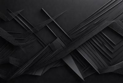 The primary subject of the image is a black and white artwork featuring a series of interconnected lines and shapes. The setting is a black background, which emphasizes the artwork's visual style. The artwork appears to be a digital illustration or a pattern, with a focus on the intricate details and connections between the lines and shapes. The overall atmosphere of the image is one of complexity and visual interest.