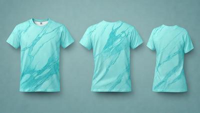 The image features a blue shirt with a marbled pattern on it. The shirt is displayed in three different positions, showcasing the design from various angles. The shirt appears to be a casual, comfortable garment, perfect for everyday wear.