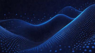 The primary subject of the image is a blue wave or ripple pattern, which appears to be a digital art or illustration. The setting is a dark background, which contrasts with the blue wave. The visual style is a combination of digital art and illustration, creating a unique and captivating image. The colors and mood of the image are predominantly blue, giving it a calm and serene atmosphere.