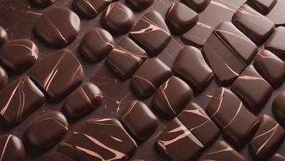 The image features a close-up of a chocolate cake with a pattern of stripes and swirls. The cake is made up of many small pieces, creating a visually appealing and delicious dessert. The cake is placed on a table, and the close-up view highlights the intricate details of the chocolate pattern. The overall atmosphere of the image is one of indulgence and delight.
