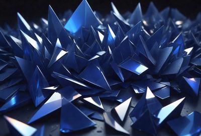 The primary subject of the image is a large number of blue triangles, which are arranged in a visually appealing manner. The setting is a black background, which contrasts with the blue triangles, making them stand out. The visual style of the image is a combination of digital art and illustration, as the triangles are created using a computer program or digital drawing tool. The colors and mood of the image are predominantly blue, giving it a calm and serene atmosphere.
