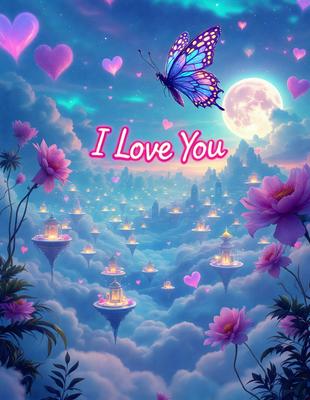 Primary subject: A butterfly flying in the sky.

Setting/background: A cloudy sky with a moon in the background.

Visual style: Digital art.

Colors and mood: The image is predominantly pink, which gives it a romantic and dreamy atmosphere.