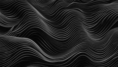 The primary subject of the image is a black and white pattern of waves, which appears to be a digital art or illustration. The setting is a black background, and the visual style gives the impression of a modern, abstract design. The dominant colors are black and white, creating a bold and striking appearance. The overall atmosphere of the image is dynamic and visually engaging.