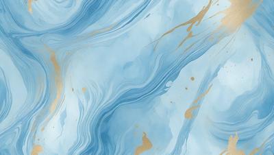 The primary subject of the image is a blue and gold painting, featuring a blue background with gold accents. The setting is a painting, and the visual style is a mix of digital art and illustration. The dominant colors are blue and gold, creating a serene and calming atmosphere.