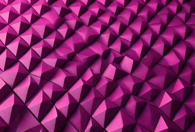 The primary subject of the image is a large, pink, three-dimensional structure, which appears to be a wall or a surface. The setting is a room with a purple background, giving the scene a unique and vibrant atmosphere. The visual style of the image is a combination of photo and digital art, creating a striking and eye-catching effect. The dominant colors in the image are pink and purple, which contribute to the overall mood and aesthetic of the scene.