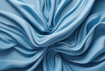 The primary subject of the image is a blue fabric, which appears to be a piece of cloth or a curtain. The setting is a room with a blue background, which complements the blue fabric. The visual style is a close-up of the blue fabric, showcasing its texture and details. The colors and mood of the image are predominantly blue, creating a calm and serene atmosphere.