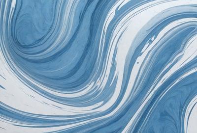 The primary subject of the image is a blue and white ocean wave. The setting is the ocean, with the wave crashing on the surface. The visual style is a digital art or illustration, as the wave is depicted in a detailed and artistic manner. The dominant colors are blue and white, creating a serene and calming atmosphere.