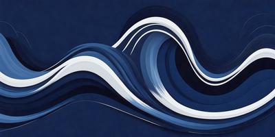 The primary subject of the image is a large wave, which is the main focus of the scene. The wave is depicted in a blue and white color scheme, giving it a vibrant and dynamic appearance. The setting is a dark blue background, which contrasts with the wave and adds depth to the image. The visual style of the image is a combination of digital art and illustration, creating a unique and eye-catching representation of the ocean wave.