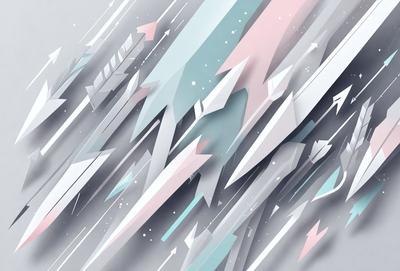 The primary subject of the image is a collection of various geometric shapes, including triangles and arrows, arranged in a visually appealing manner. The setting is a gray background, which contrasts with the shapes and adds depth to the composition. The visual style is a combination of digital art and illustration, creating a unique and eye-catching design. The dominant colors are gray, white, and various shades of blue, which contribute to a calm and sophisticated atmosphere.