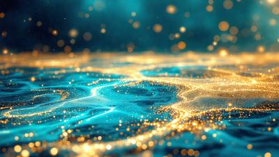 The primary subject of the image is a blue background with a pattern of bright, shining lights. The setting appears to be a dark, starry night, with the lights creating a mesmerizing effect. The visual style of the image is a combination of digital art and illustration, as the lights are depicted in a way that resembles a painting or drawing. The colors and mood of the image are predominantly blue and serene, with the bright lights adding a sense of wonder and enchantment.