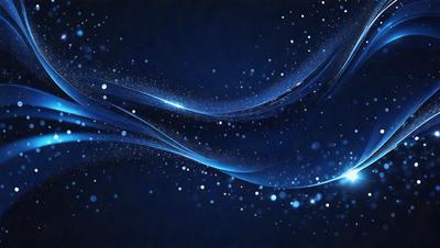 The primary subject of the image is a blue background with a swirling pattern of bright blue stars. The setting is a dark, starry night, and the visual style is a digital art or illustration. The colors and mood are predominantly blue, creating a serene and peaceful atmosphere.