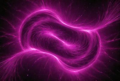 The primary subject of the image is a purple, swirling, and pulsating mass that appears to be a nebula or a galaxy. The setting is a dark, starry background, which contrasts with the vibrant purple hue of the swirling mass. The visual style is a combination of digital art and illustration, creating a dynamic and captivating scene. The colors and mood of the image are predominantly purple, which gives it a sense of mystery and wonder.
