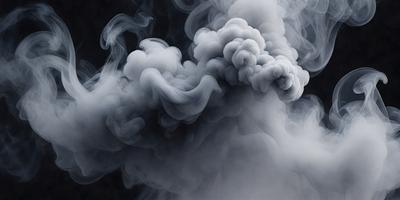 The primary subject of the image is a large cloud of smoke, which appears to be a dense fog. The setting is a dark background, which contrasts with the smoke, creating a dramatic effect. The visual style is a black and white photo, giving the image a classic and timeless feel. The colors and mood of the image are predominantly dark and moody, with the smoke creating a sense of mystery and intrigue.