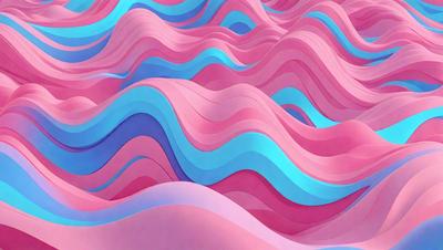 The primary subject of the image is a large, colorful, and abstract wave pattern. The setting is a pink and blue background, which adds to the vibrant and lively atmosphere of the scene. The visual style is a combination of digital art and illustration, creating a unique and eye-catching design. The dominant colors in the image are pink and blue, which evoke a sense of energy and creativity.