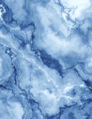 The primary subject of the image is a blue marble wall with a pattern of lightning bolts. The setting is a room with a blue marble floor, and the visual style is a digital art or illustration. The dominant colors are blue and white, creating a calm and serene atmosphere.