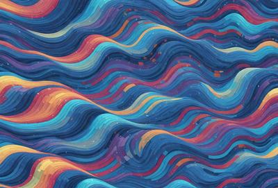 The primary subject of the image is a colorful, abstract design featuring a mix of blue, orange, and purple hues. The setting is a blue and purple ocean, creating a vibrant and lively atmosphere. The visual style is a combination of digital art and illustration, with the design resembling a painting or a pattern. The colors and mood of the image are energetic, lively, and full of life, making it an eye-catching and engaging piece of art.