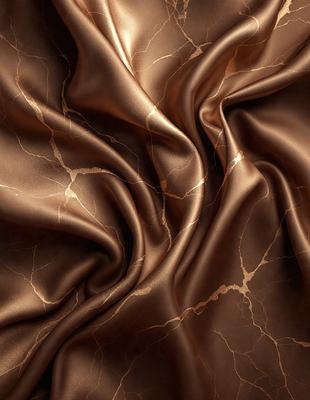 The primary subject of the image is a close-up of a piece of fabric, possibly a piece of silk or velvet, with a gold or brown color. The setting is a room with a wall, and the visual style appears to be a close-up of the fabric. The colors and mood of the image are warm and rich, with the gold or brown fabric creating a sense of luxury and elegance.