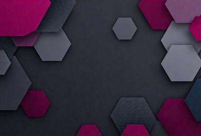 The primary subject of the image is a black background with a pattern of hexagons. The setting is a dark room, and the visual style appears to be a digital art or illustration. The dominant colors are black and purple, creating a moody atmosphere.