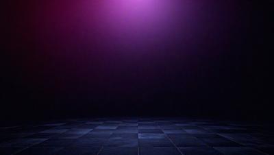 The primary subject of the image is a purple light, which is illuminating a dark room. The setting is a black and purple room with a checkered floor. The visual style is a digital art, and the colors and mood create a moody and dramatic atmosphere.