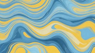 The primary subject of the image is a blue and yellow swirling pattern, which appears to be a painting or a digital artwork. The setting is a blue and yellow background, creating a vibrant and lively atmosphere. The visual style is a mix of digital art and painting, with the swirling pattern resembling a waterfall. The colors and mood of the image are energetic and dynamic, with the blue and yellow hues evoking a sense of movement and flow.