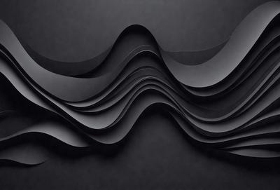 The primary subject of the image is a large, black, and white wave. The wave is the main focus of the image, and it is displayed against a black background. The visual style of the image is a combination of photo and digital art, creating a striking and dynamic scene. The colors and mood of the image are predominantly black and white, giving it a bold and dramatic appearance.