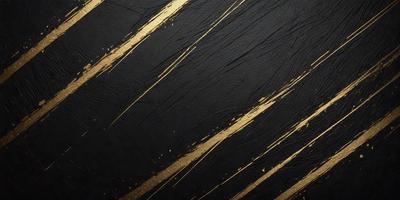 The primary subject of the image is a black and gold patterned surface. The setting is a black background, and the visual style appears to be a combination of a photo and digital art. The colors and mood of the image are predominantly black and gold, creating a striking and elegant appearance.