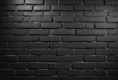 The primary subject of the image is a black brick wall. The setting is a dark room, and the visual style is a close-up of the brick wall. The colors and mood of the image are predominantly dark, with the black brick wall being the main focus.