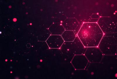 The primary subject of the image is a close-up of a red and pink geometric pattern. The setting is a dark background, which contrasts with the bright colors of the pattern. The visual style appears to be a digital art or illustration, as the pattern is intricate and detailed. The dominant colors in the image are red and pink, creating a warm and vibrant atmosphere.
