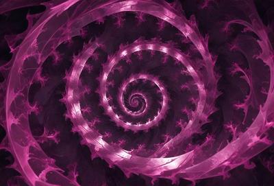 The primary subject of the image is a spiral pattern, which is a prominent feature of the scene. The spiral pattern is displayed on a purple background, creating a visually striking contrast. The visual style of the image is a combination of digital art and illustration, as it appears to be a digital artwork or illustration of a spiral pattern. The colors and mood of the image are predominantly purple, which gives it a calm and serene atmosphere.