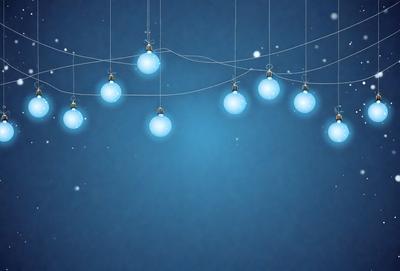 The primary subject of the image is a string of blue lights hanging in the air. The setting is a dark blue sky, and the visual style appears to be a digital art or illustration. The dominant colors are blue and white, creating a calm and serene atmosphere.