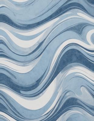 The primary subject of the image is a blue and white patterned wallpaper. The setting is a room with a blue and white color scheme. The visual style is a patterned wallpaper, which gives the room a unique and artistic appearance. The dominant colors are blue and white, creating a calm and soothing atmosphere in the room.