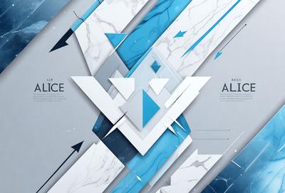 Primary subject: Blue and white geometric design
Setting/background: White marble surface
Visual style: Digital art
Colors and mood: Blue and white, clean and modern