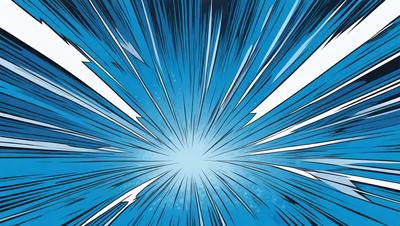 The primary subject of the image is a bright blue light, which appears to be a lightning bolt or a bright star. The setting is a blue background, which adds to the overall visual style. The image is a digital art or illustration, showcasing the light's energy and power. The colors and mood of the image are energetic and dynamic, with the bright blue light being the main focus.