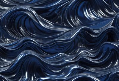 The primary subject of the image is a blue and silver ocean wave. The setting is a blue ocean, and the visual style is a digital art or illustration. The dominant colors are blue and silver, creating a calm and serene atmosphere.
