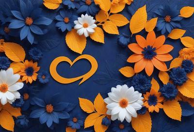 The primary subject of the image is a heart-shaped design, which is the main focus of the image. The heart is placed on a blue background, giving it a vibrant and eye-catching appearance. The visual style of the image is a combination of digital art and illustration, creating a unique and artistic representation of the heart. The colors used in the image are predominantly blue and orange, which contribute to the overall mood of the image, evoking feelings of warmth and love.