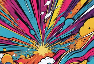 The primary subject of the image is a colorful explosion, with a bright sun at its center. The setting is a colorful, abstract background that complements the vibrant colors of the explosion. The visual style is a combination of digital art and illustration, creating a dynamic and eye-catching scene. The colors and mood of the image are predominantly bright and energetic, with a sense of excitement and movement.