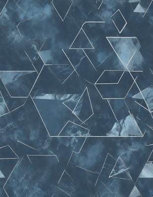 The primary subject of the image is a blue and white geometric pattern. The setting is a blue background, and the visual style appears to be a digital art or illustration. The dominant colors are blue and white, creating a calm and soothing atmosphere.