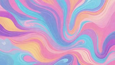 The primary subject of the image is a colorful, swirling pattern that resembles a painting or a digital artwork. The setting is a background of a colorful, swirling pattern, which adds to the overall visual style. The colors and mood of the image are vibrant and lively, with a mix of pink, blue, and yellow hues.