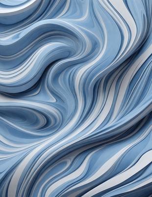 The primary subject of the image is a blue and white wave, which appears to be a digital art or illustration. The setting is a blue background, and the visual style gives the impression of a water-like texture. The dominant colors are blue and white, creating a calm and soothing atmosphere.