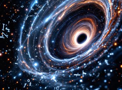 The primary subject of the image is a black hole, which is the main object, scene, or focus of the image. The setting/background features a blue and orange spiral, which adds a vibrant and dynamic atmosphere to the scene. The visual style of the image is a combination of digital art and illustration, creating a unique and captivating representation of the black hole. The colors and mood of the image are predominantly blue and orange, which evoke a sense of depth and intensity, highlighting the powerful and