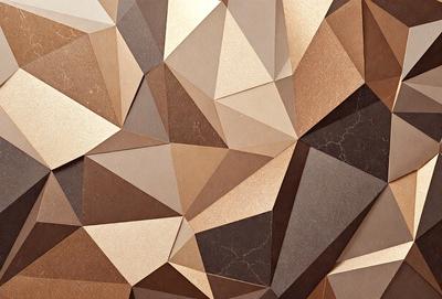 The primary subject of the image is a close-up of a brown and gold patterned wallpaper. The setting is a wall, and the visual style is a patterned wallpaper. The dominant colors are brown and gold, creating a warm and earthy atmosphere.